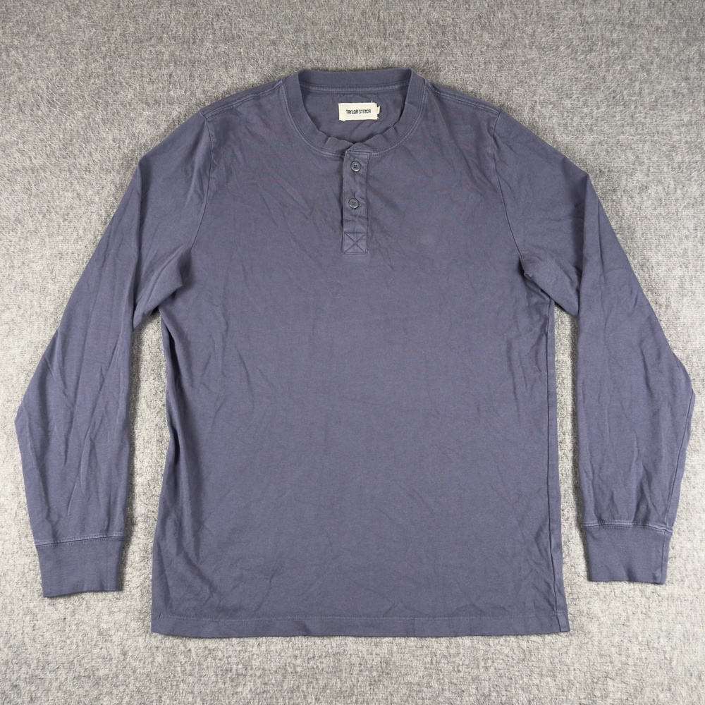 Taylor Stitch Henley Shirt Mens Medium Blue Cotton Long Sleeve Tee T-Shirt Soft